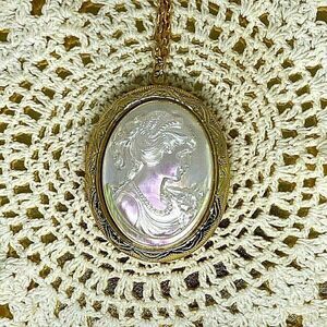 COPY - Pearl Victorian Lady Cameo Gold Locket Necklace